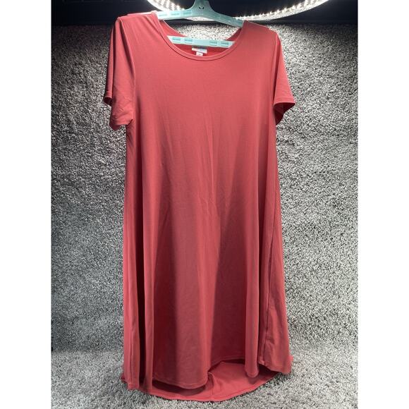 LulaRoe Solid Coral Pink Textured Carly Dress Size Medium Fashion Stretchy - Picture 1 of 10